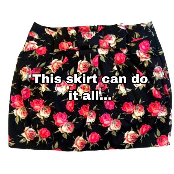 TOPSHOP cute mini floral skirt sash bow Black Rose Print Pink Red Ruched 4P - Picture 3 of 10